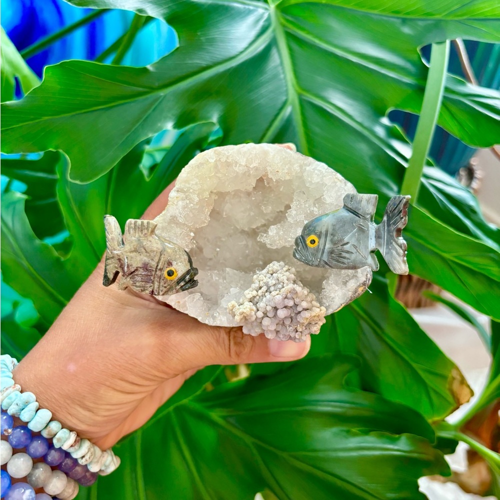 Fish Carving on Quartz Geode